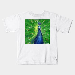 Grungy Semi Abstract Peacock Painting Kids T-Shirt